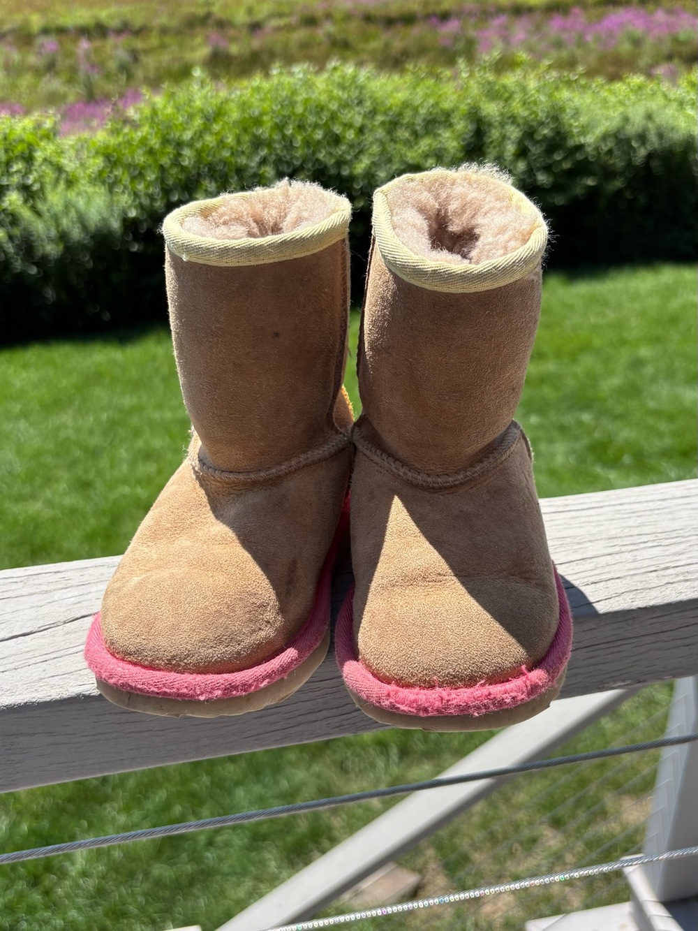 UGG Kids Tan Boots with Pink Trim